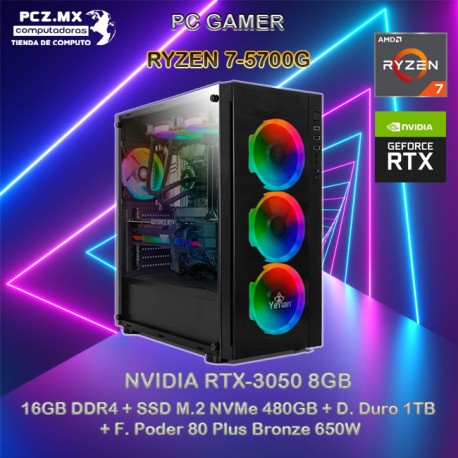 PC GAMER RYZEN 7 5700G 8/16 NÚCLEOS NVIDIA RTX-3050 8GB G...