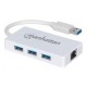 HUB MANHATTAN DE 3 PUERTOS USB 3.0 CON ADAPTADOR GIGABIT...