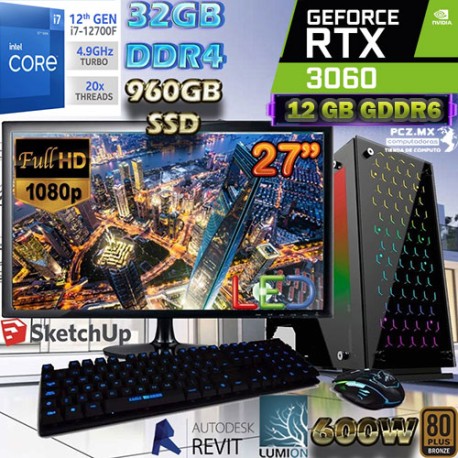 PC ARQUITECTURA CORE I7-12700F RTX3060 12GB NVIDIA RAM 32...